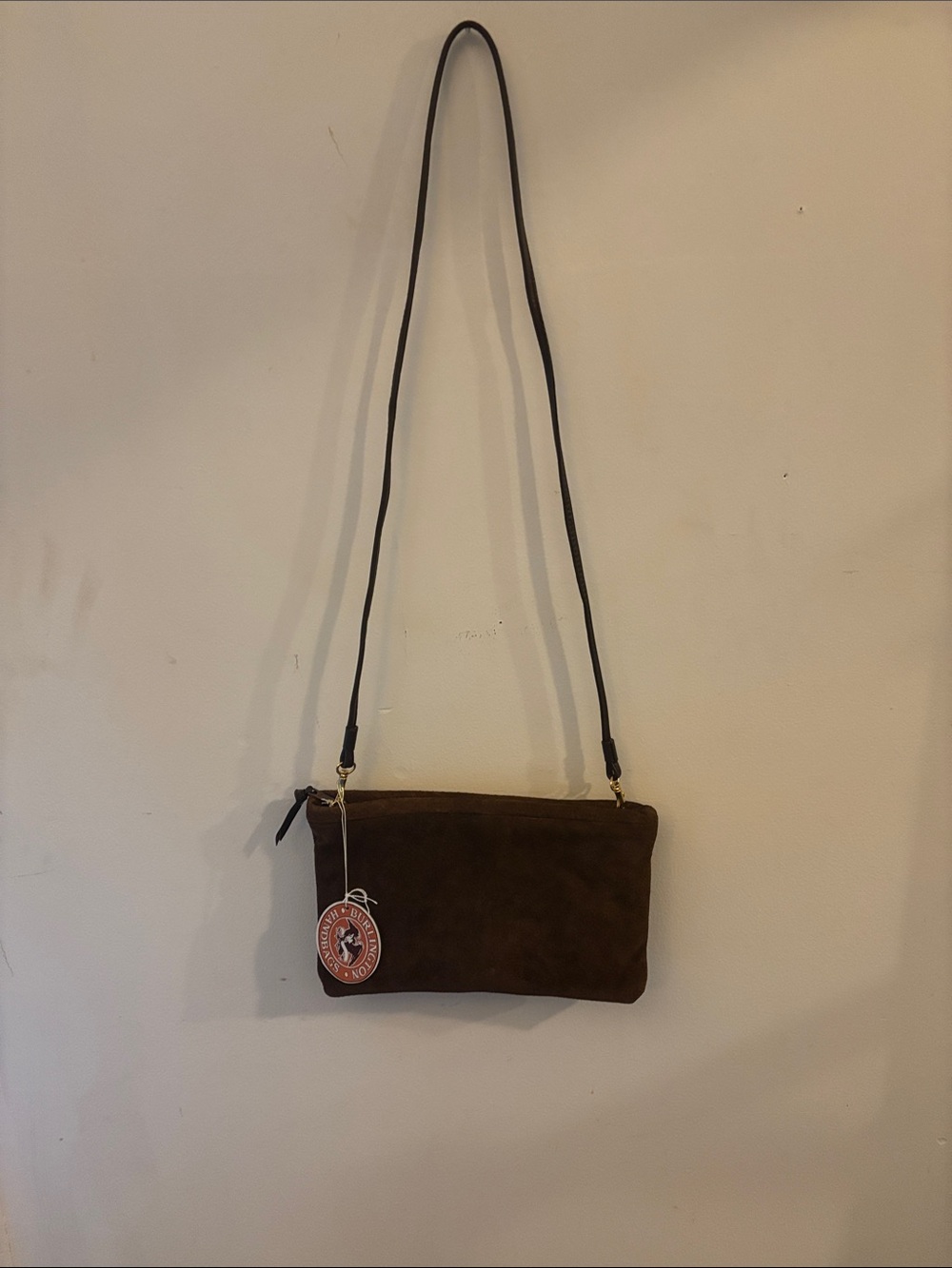 Vintage Burlington Handbags Dark Brown Suede Crossbody Bag Pouch - NWT Deadstock